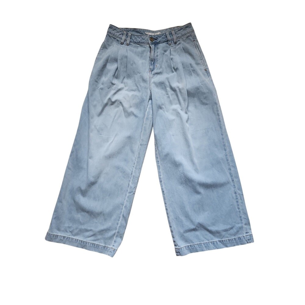 Lands' End Pleated Wide Leg Slouchy Jeans Womens 10 Petite Light Wash Coastal